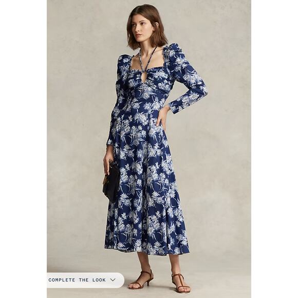 Polo Ralph Lauren Floral Cotton Halter-Tie Dress - Size 4 - Picture 1 of 8